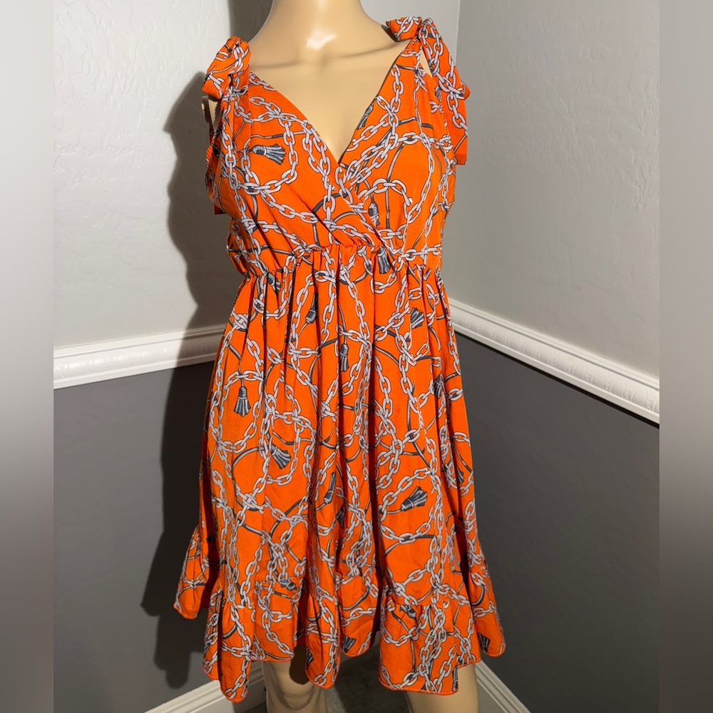 Orange Flutter Sleeve Plunge Neck Sundress